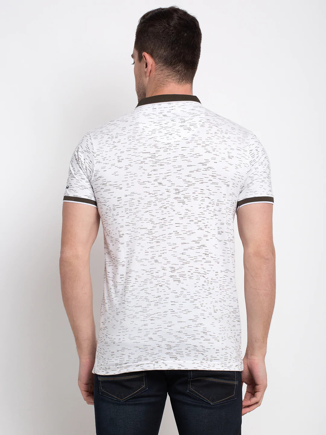 Men White Printed Polo Collar T-shirt