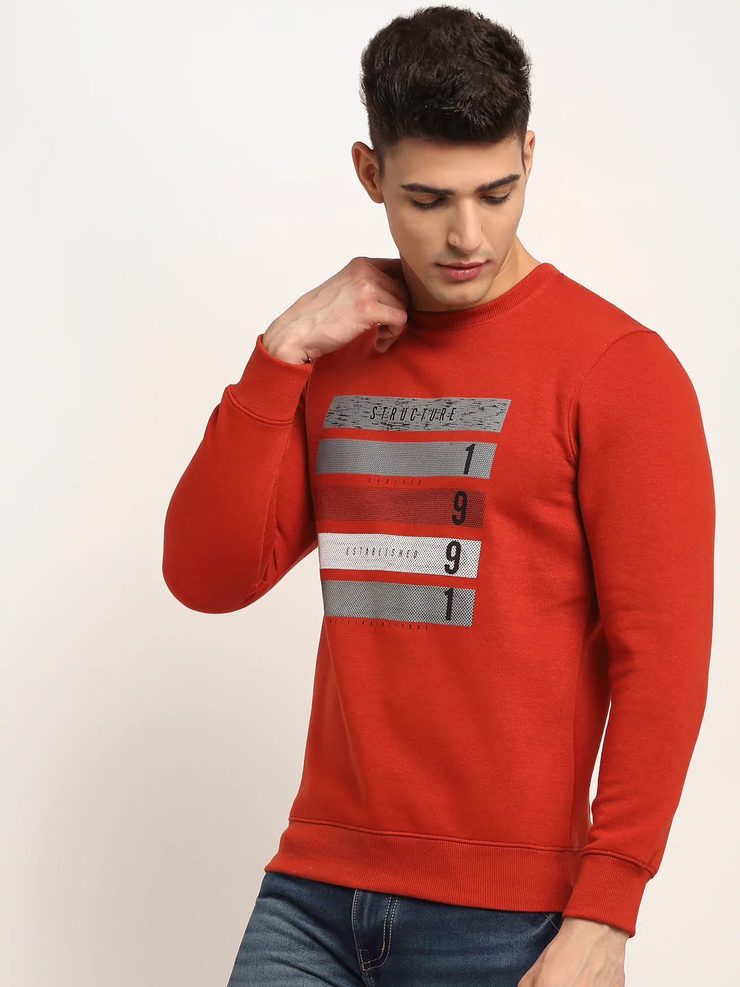 Men Rust  Grey Printed Sweatshirt