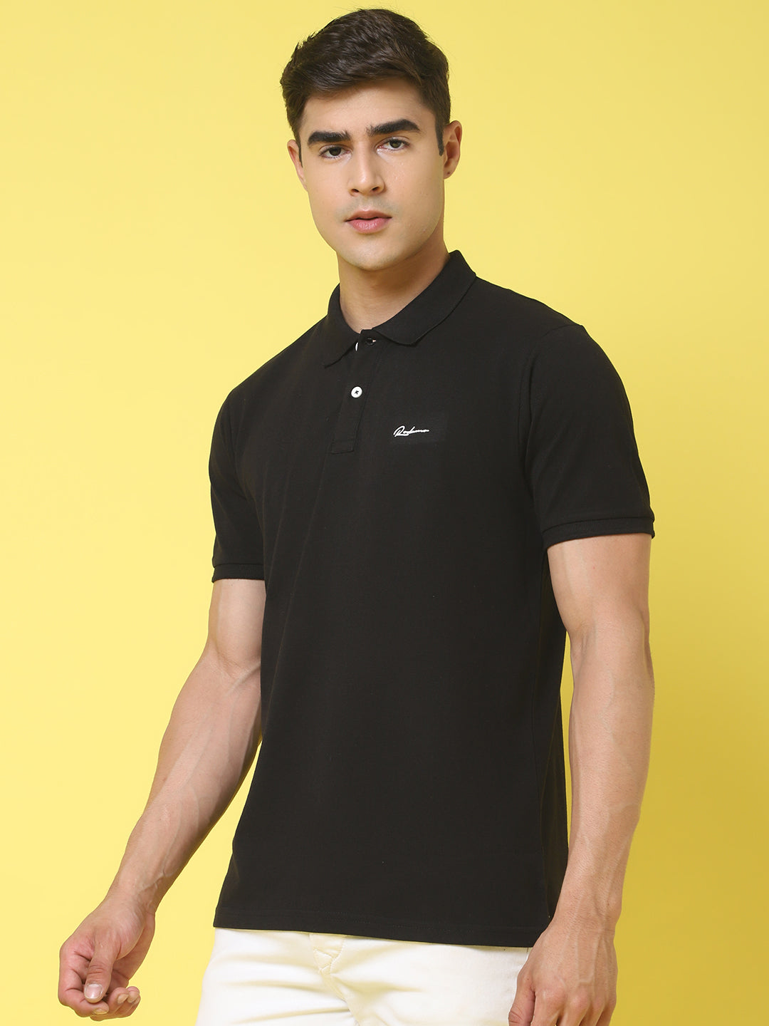 Polo Collar Black Slim Fit Cotton T-Shirt