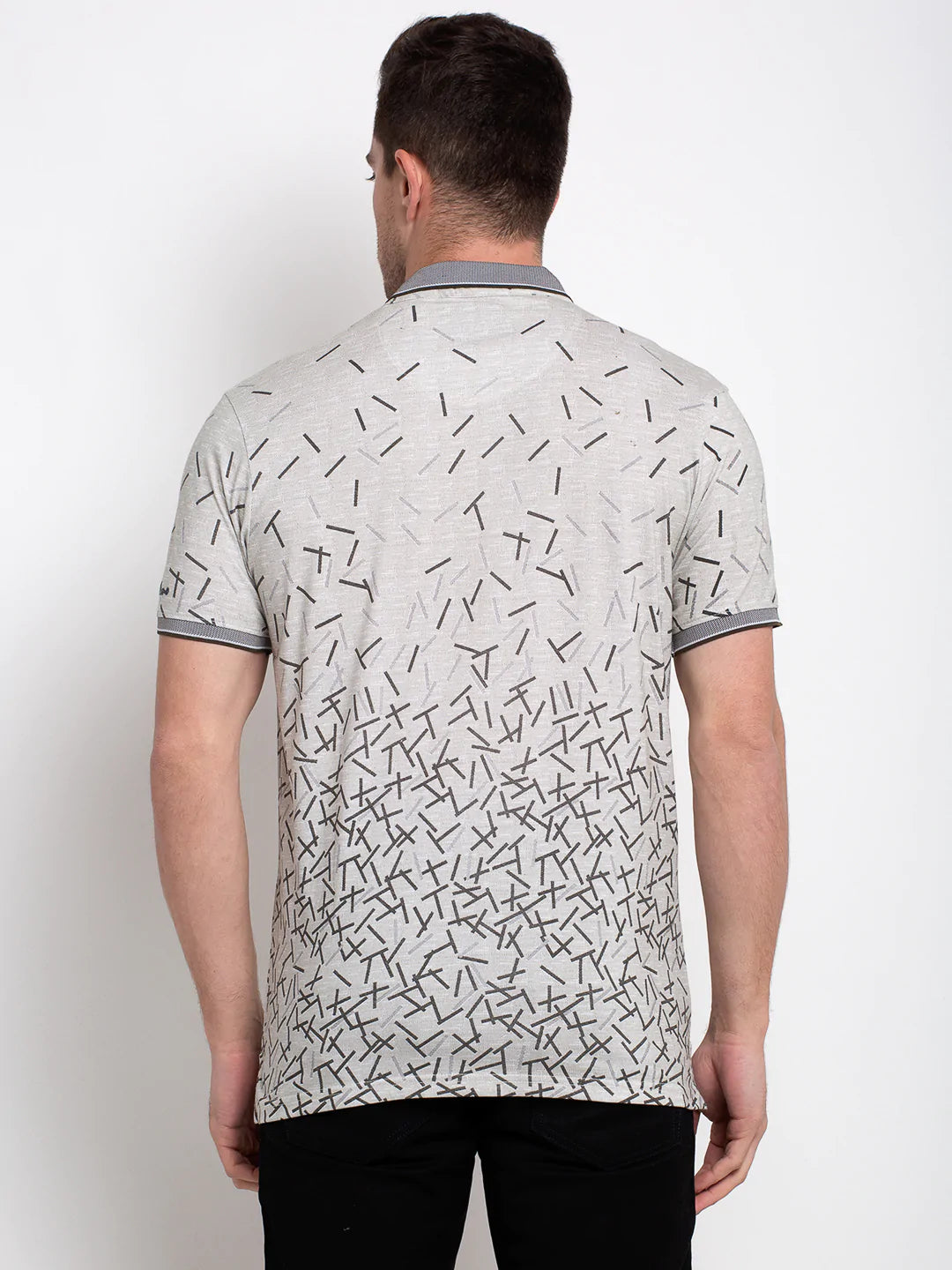 Men Grey Printed Polo Collar T-shirt