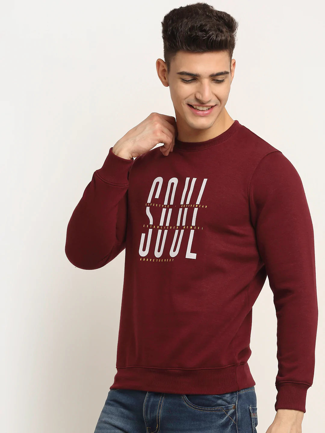 Men Maroon Printed Sweatshirt