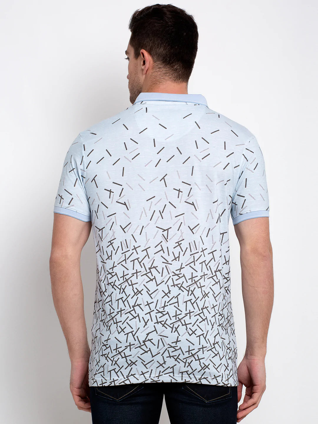 Men Blue Printed Polo Collar T-shirt