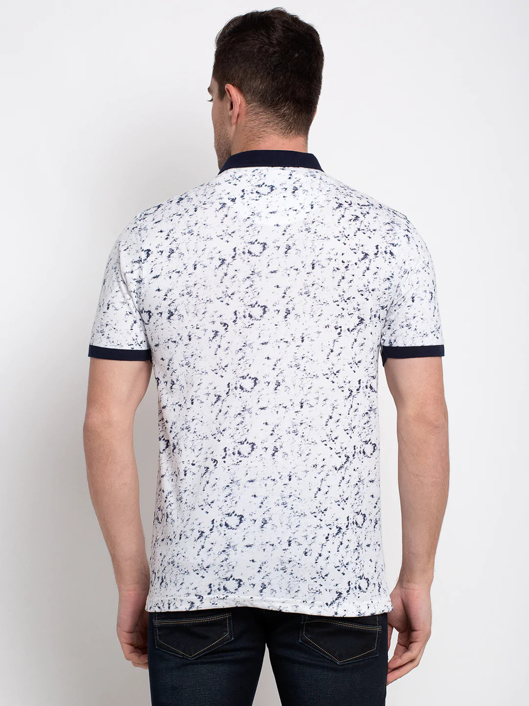 Men White Printed Polo Collar T-shirt