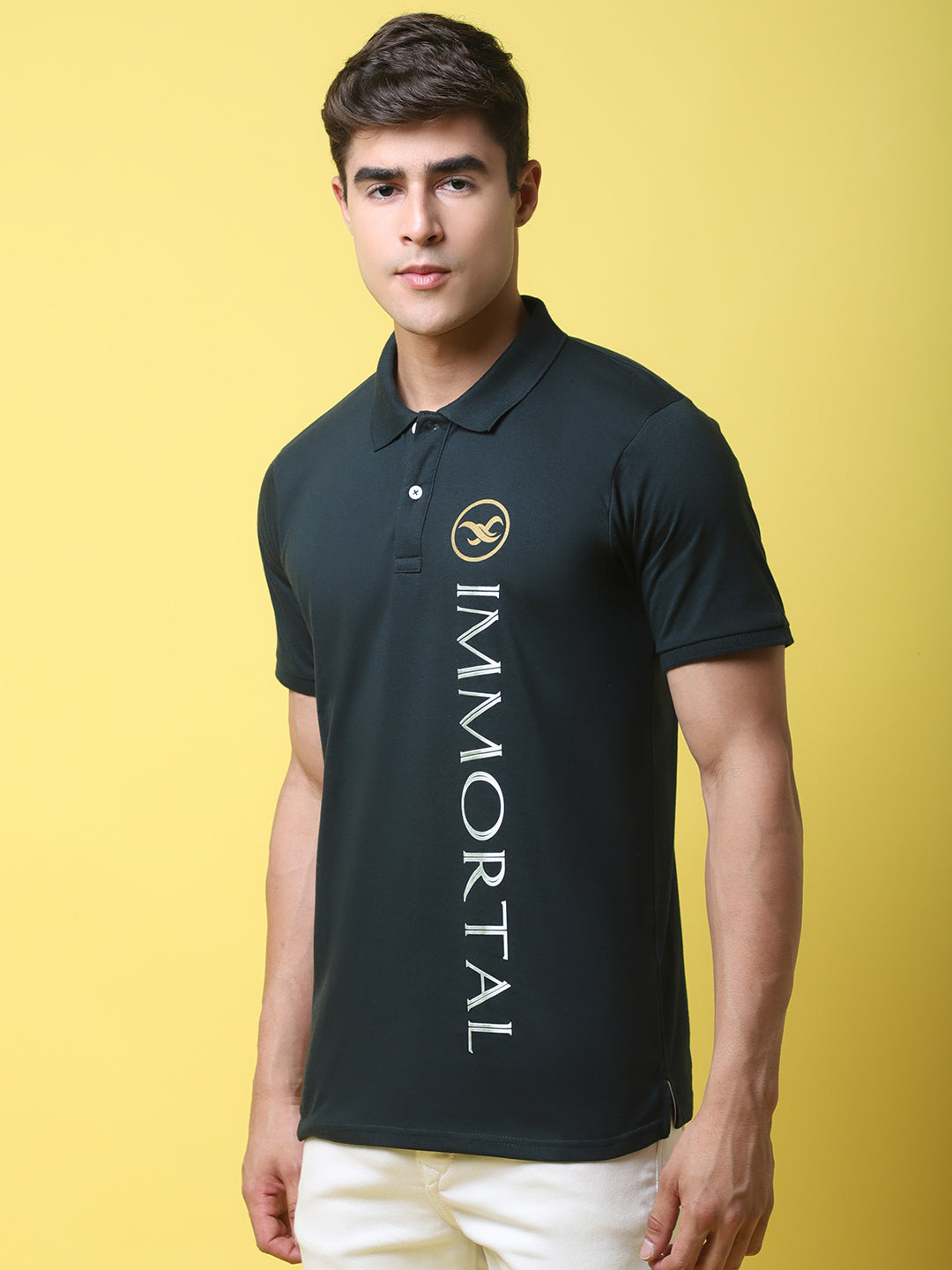 Typography Printed Polo Collar Cotton Slim Fit T-shirt