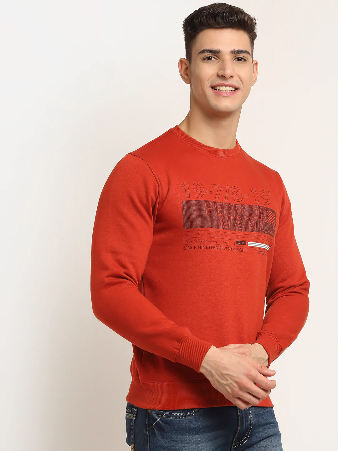 Men Rust Printed Sweatshirt