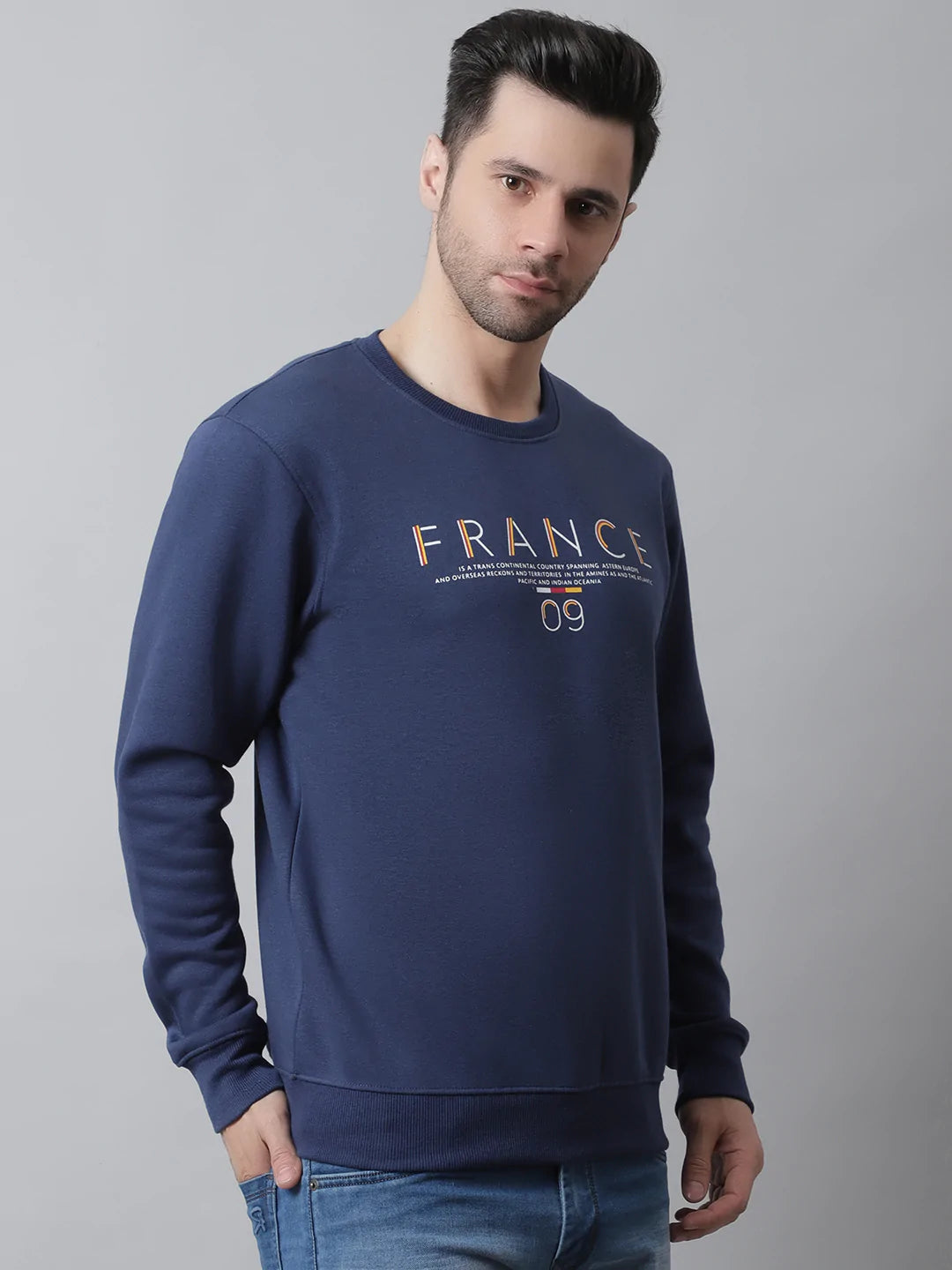 Men Typhography  Printed Fleece Pullover Sweatshirt