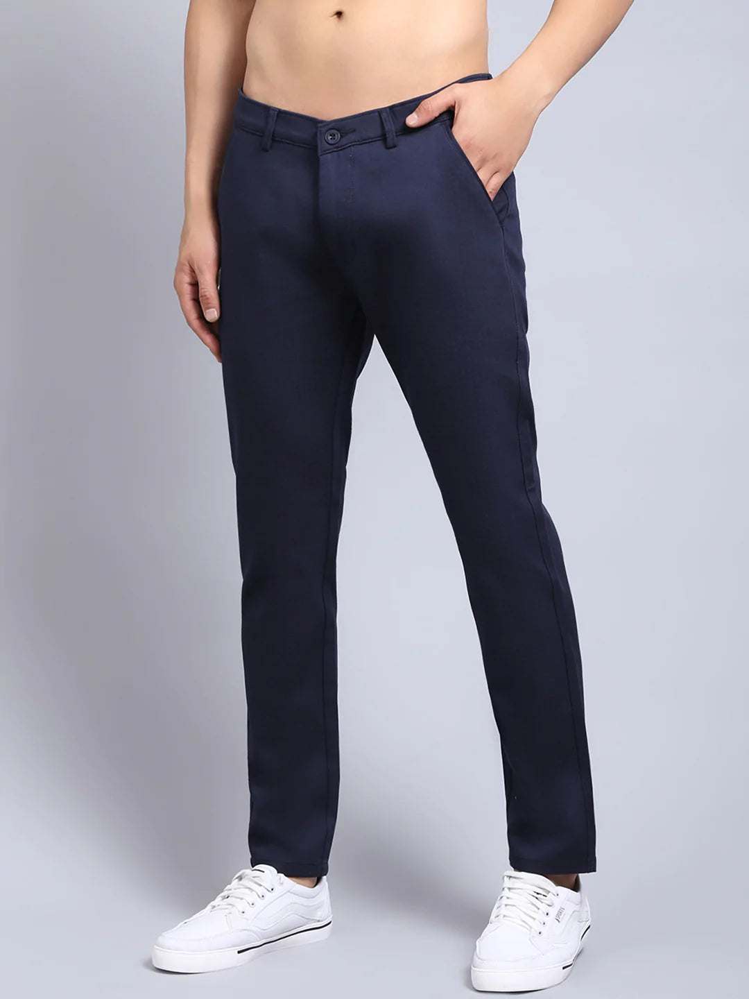 Men Navy Blue Slim Fit Chinos Trousers