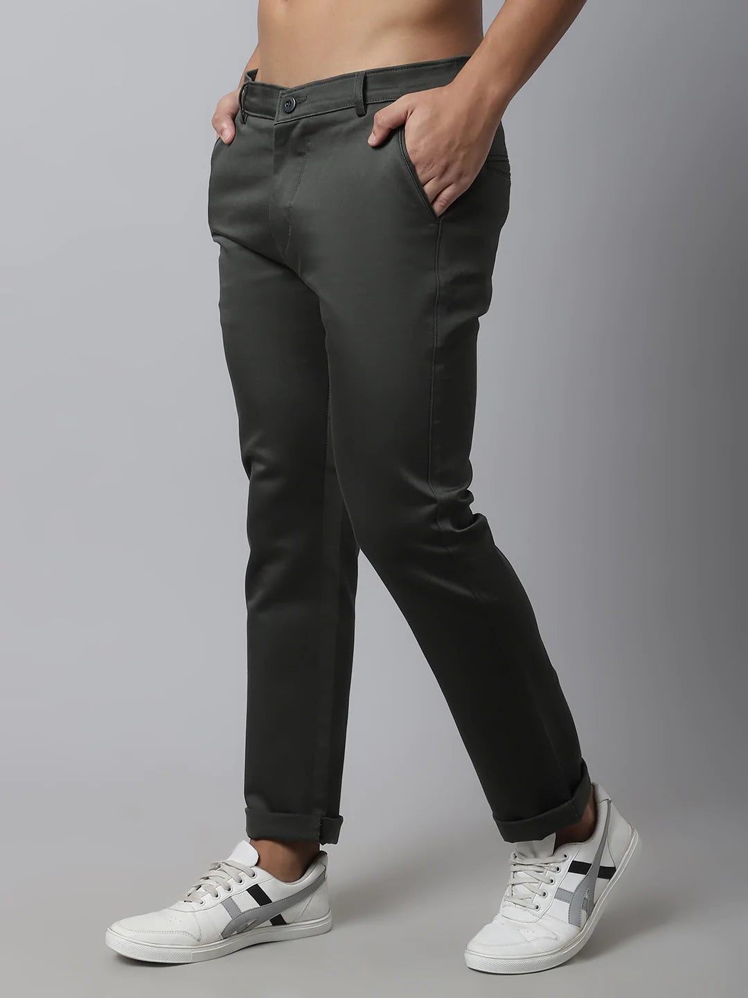 Men Green Slim Fit Regular Cotton Trouser