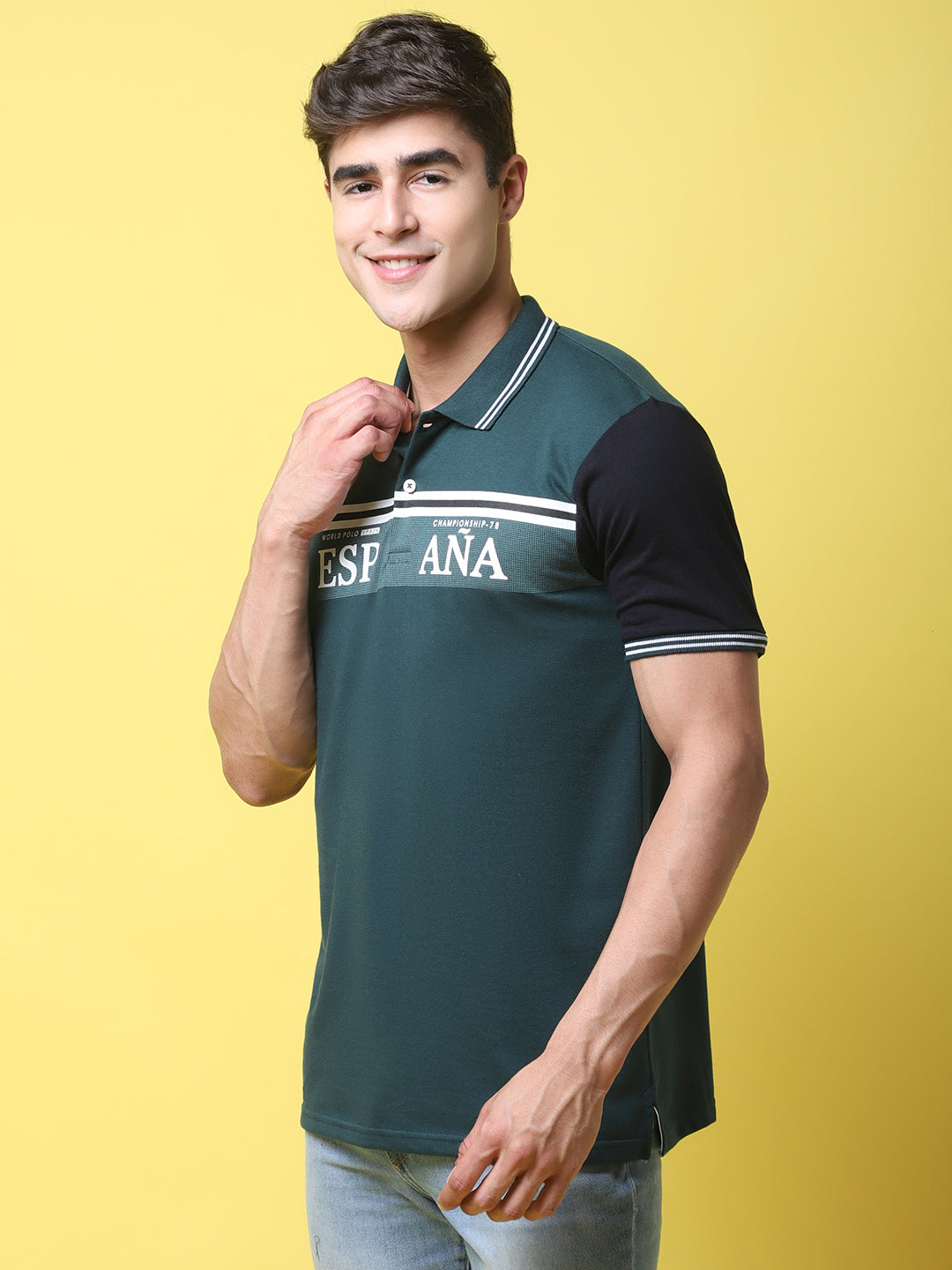Typography Printed Polo Collar Slim Fit T-shirt