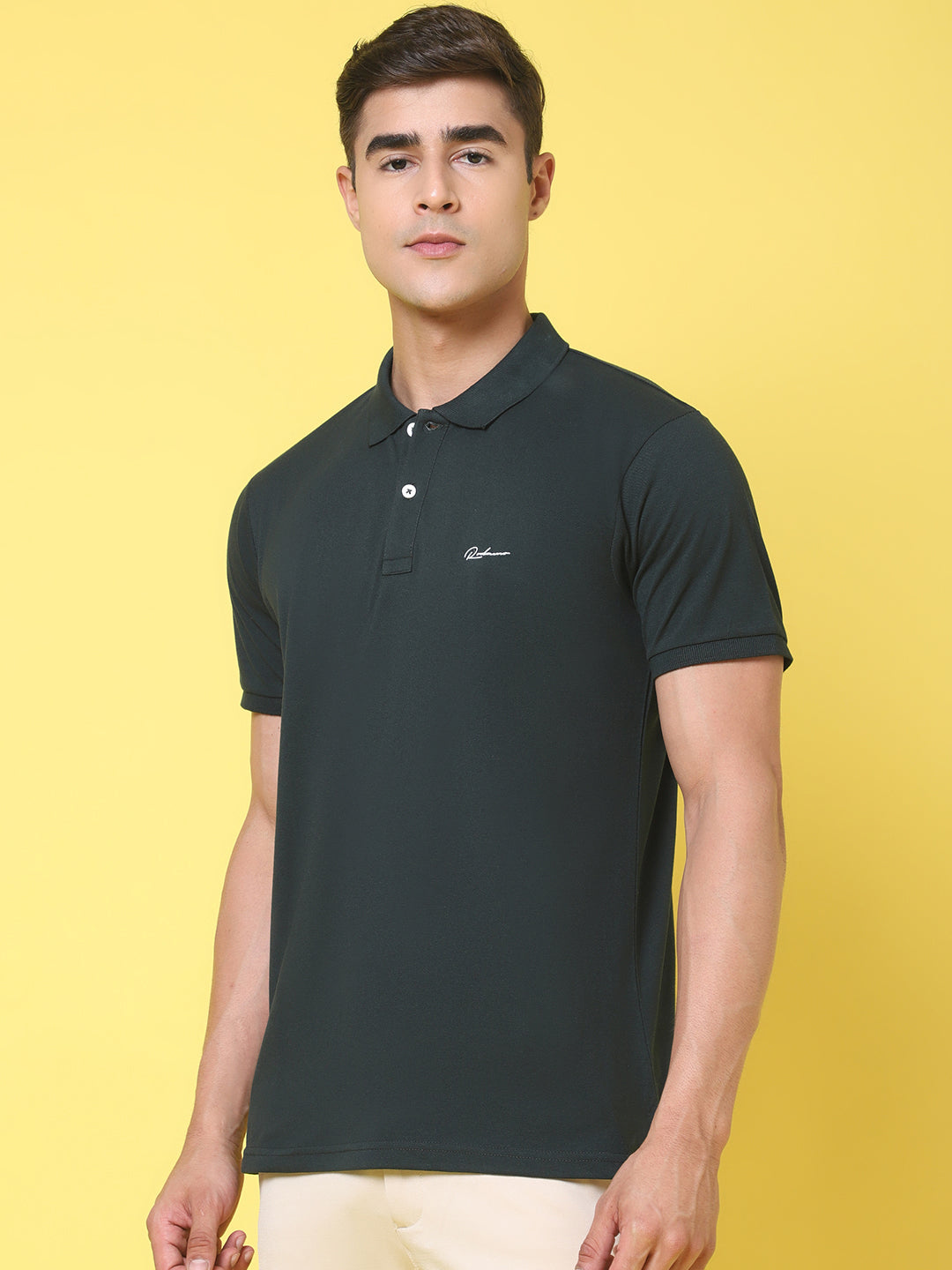 Polo Collar Green Slim Fit Cotton T-Shirt