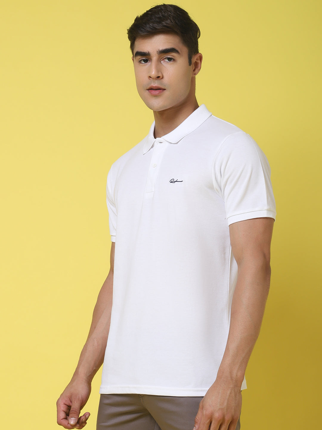 Polo Collar White Slim Fit Cotton T-Shirt