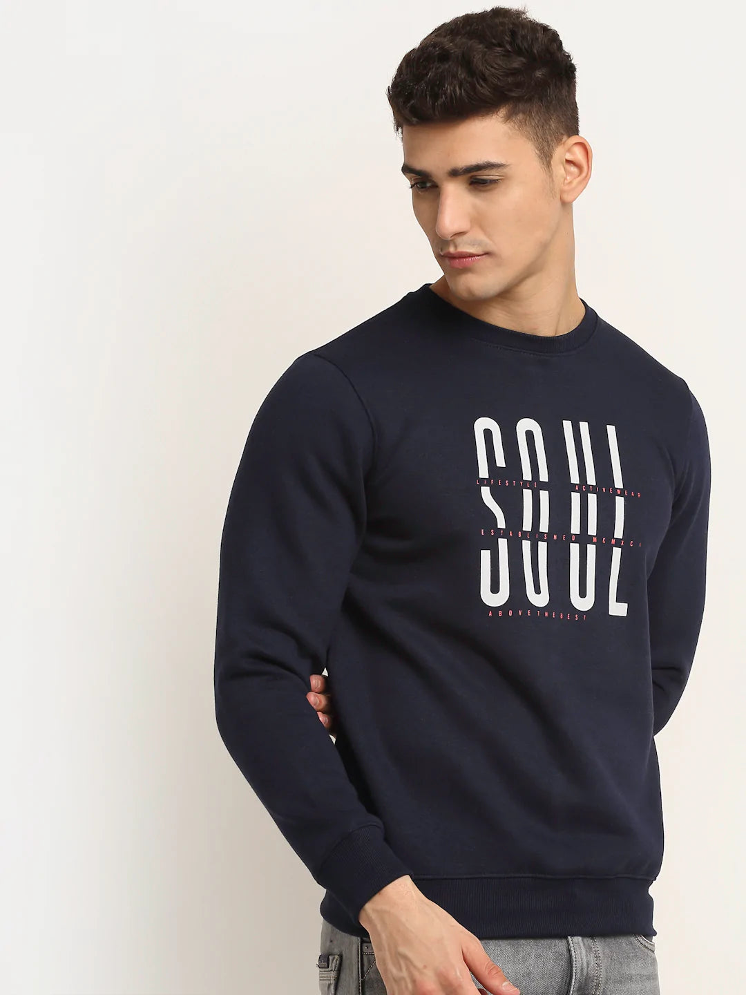 Men Navy Blue Printed Sweatshirt