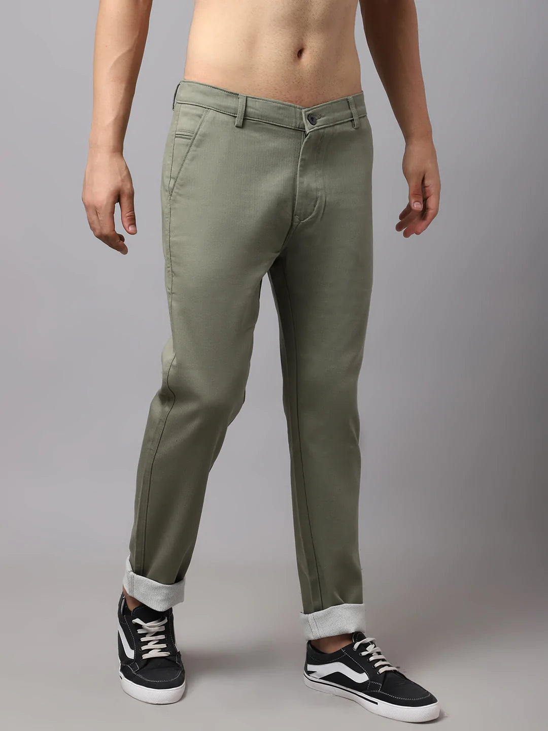 Men Olive Green Slim Fit Chinos Trousers