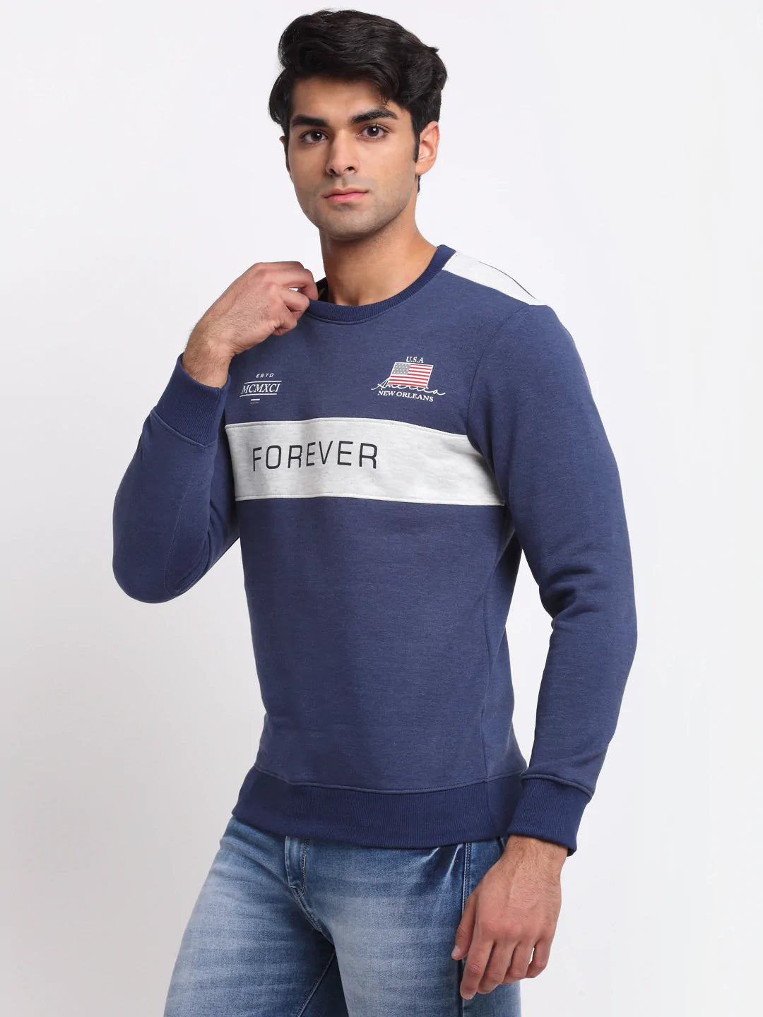 Men Blue Printed Sweatshirt