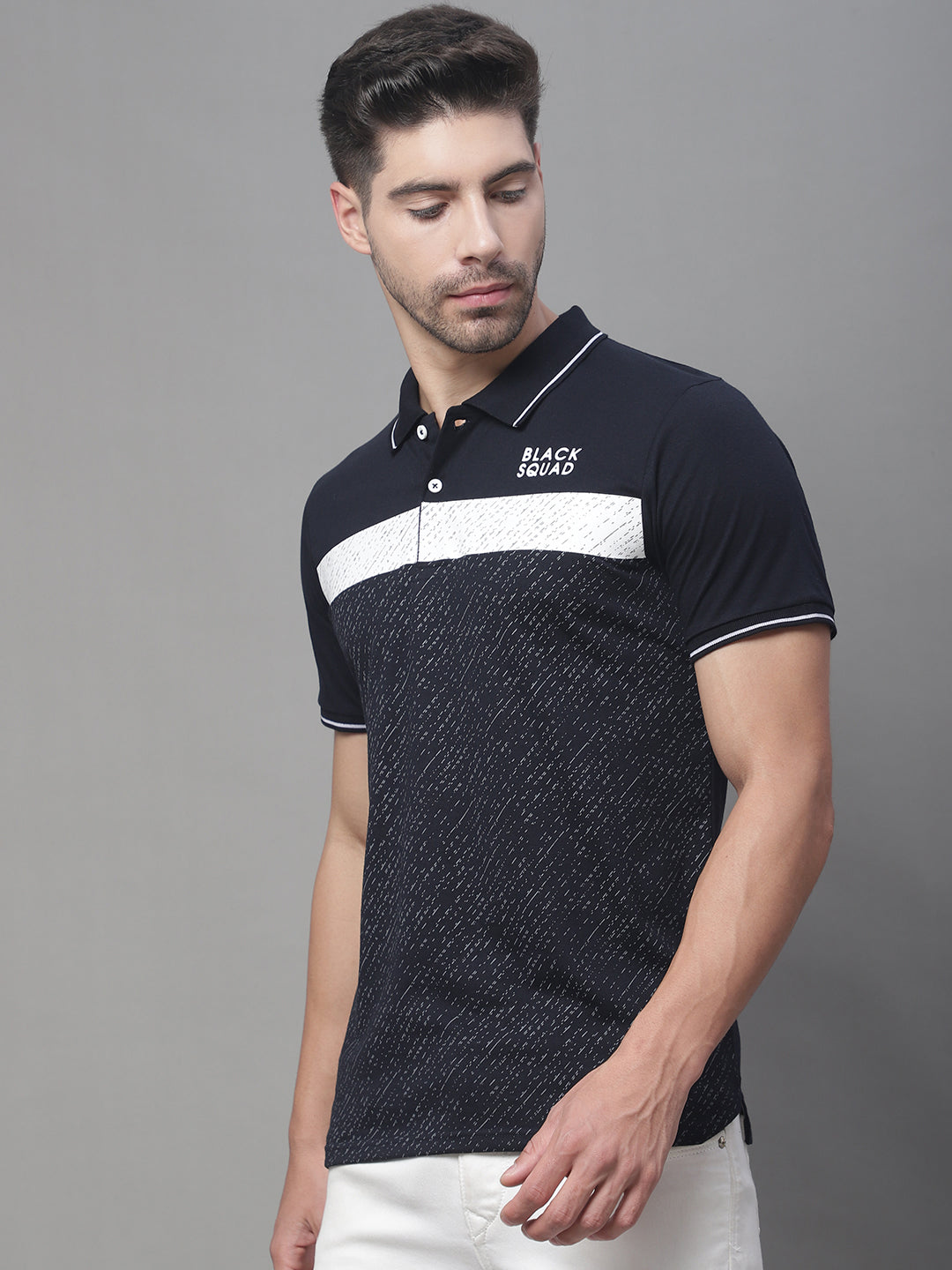 Abstract Printed Polo Collar Cotton Slim Fit T-shirt