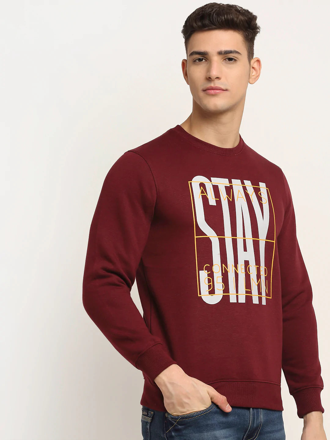 Men Maroon Printed Sweatshirt