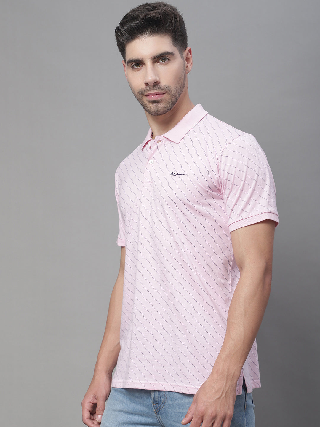 Geometric Printed Polo Collar Cotton Slim Fit T-shirt