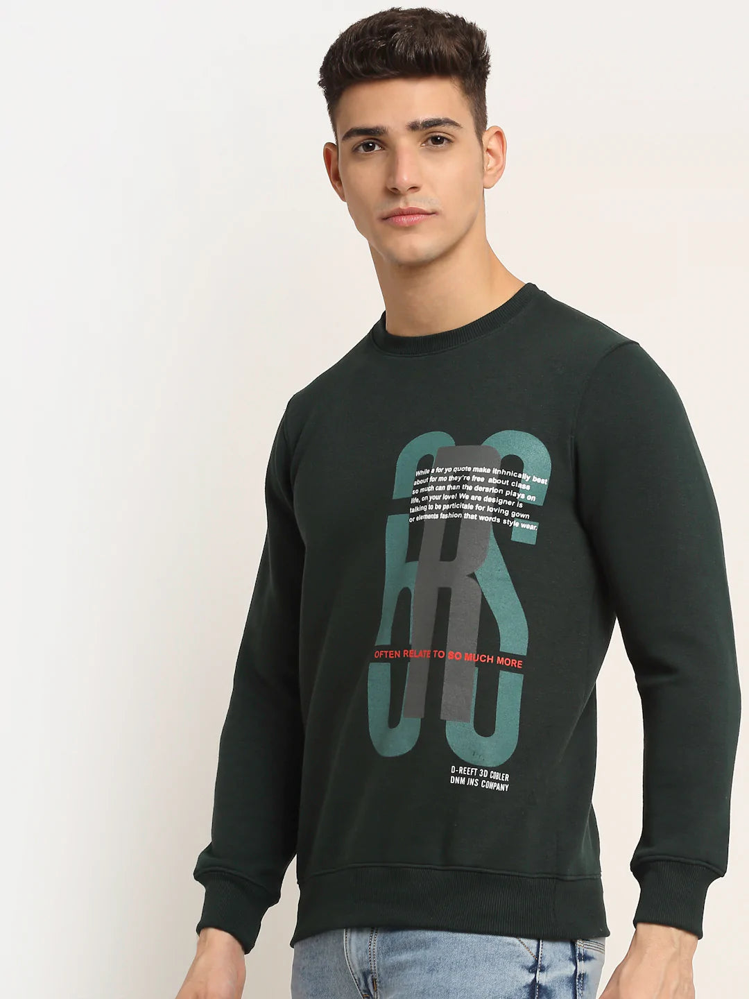 Men Green Fleece Printed Sweatshirt