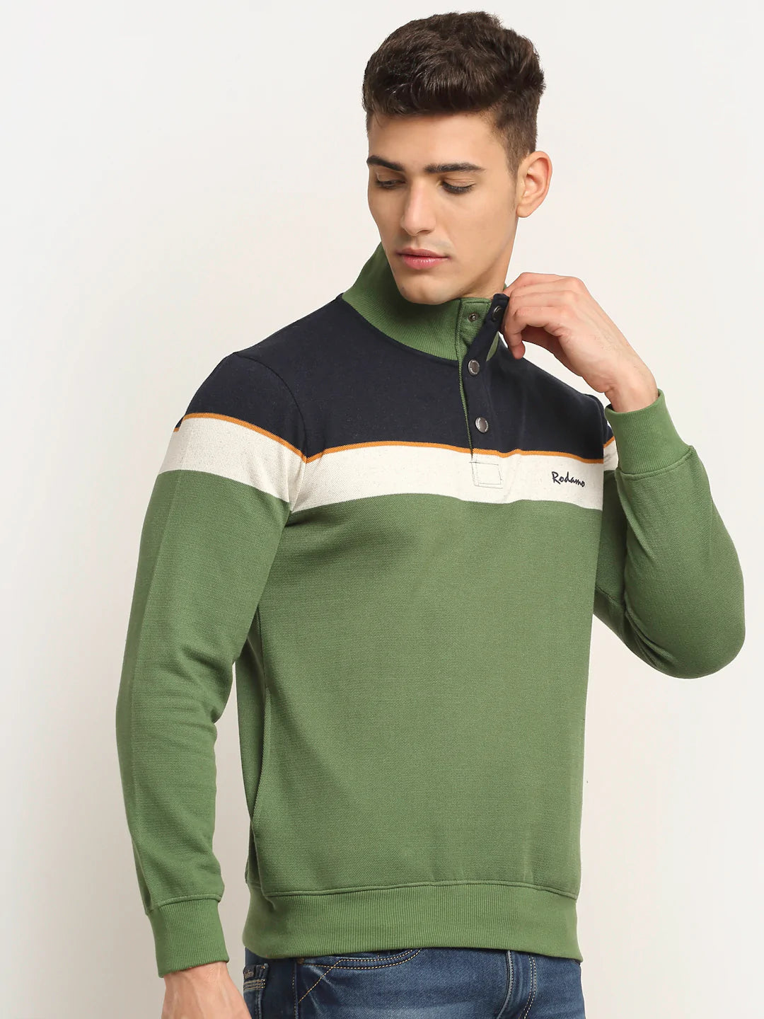 Men Green Colourblocked Sweatshirt