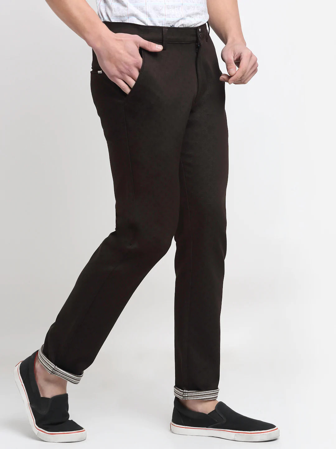 Men Brown Slim Fit Cotton Trousers
