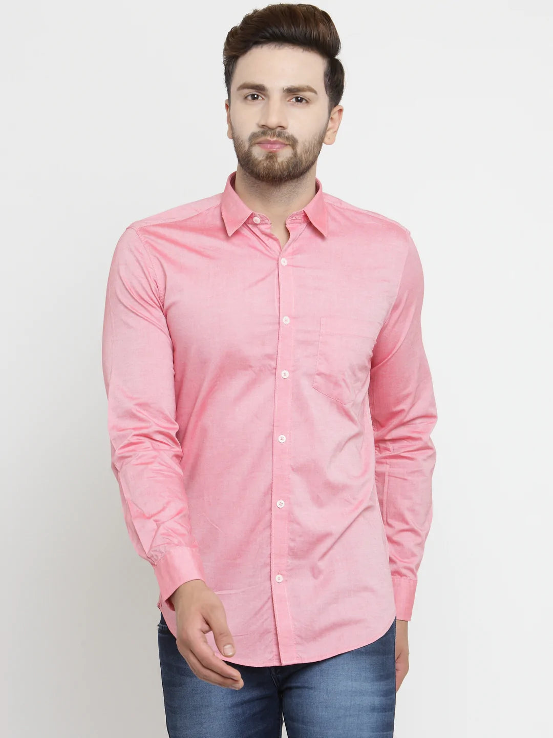 Men Pink Slim Fit Solid Casual Shirt