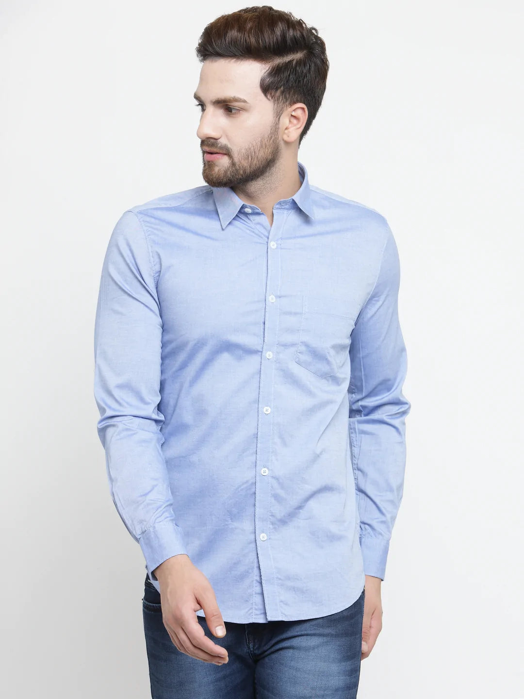 Men Blue Slim Fit Solid Casual Shirt