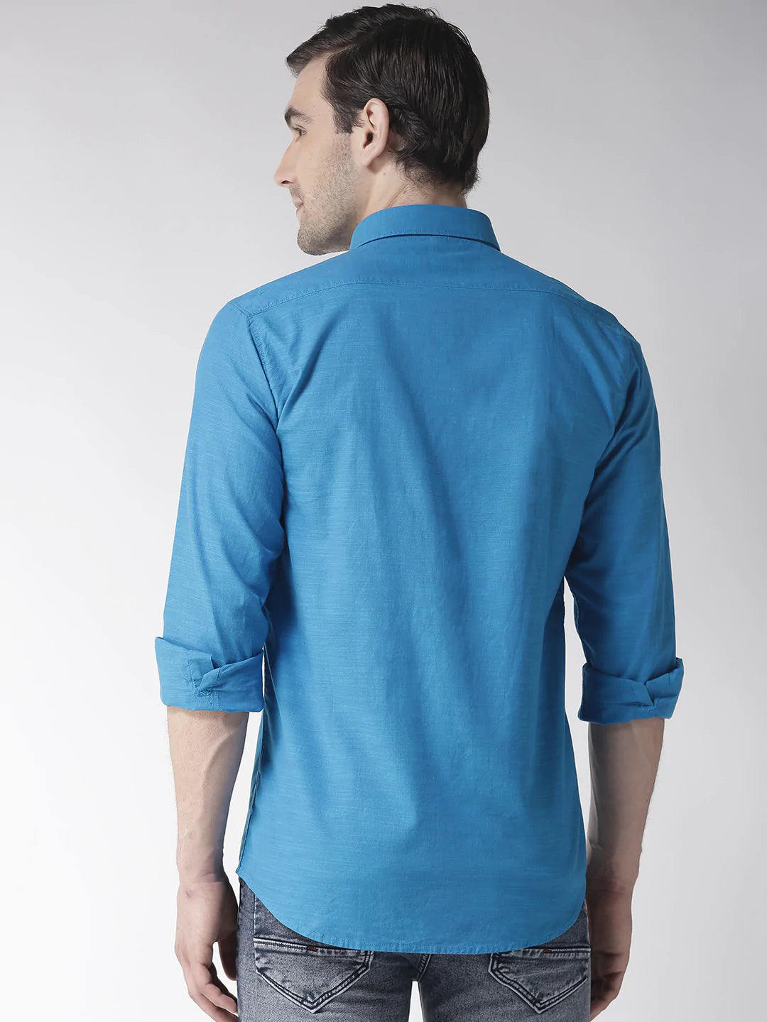 Men Blue Slim Fit Solid Casual Shirt
