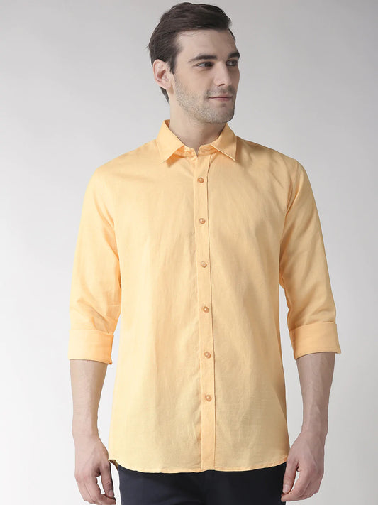 Men Yellow Solid Slim Fit Casual Shirt