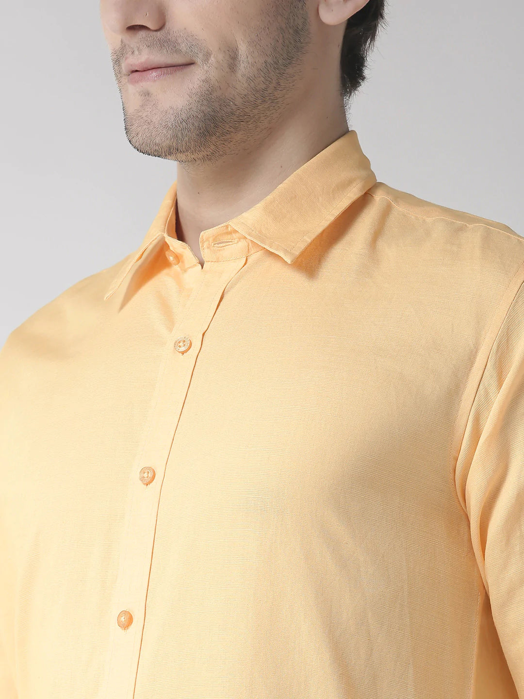 Men Yellow Solid Slim Fit Casual Shirt