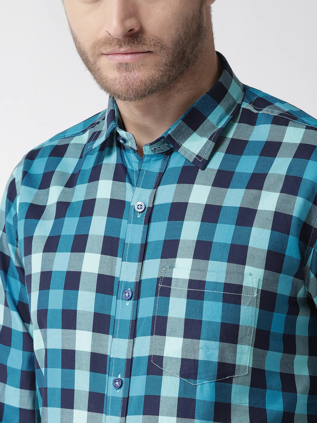 Men Blue Slim Fit Checked Casual Shirt