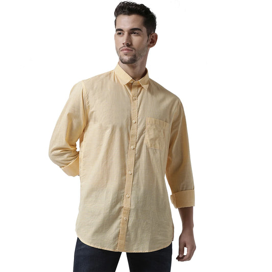 Men Yellow  White Slim Fit Checked Casual Shirt