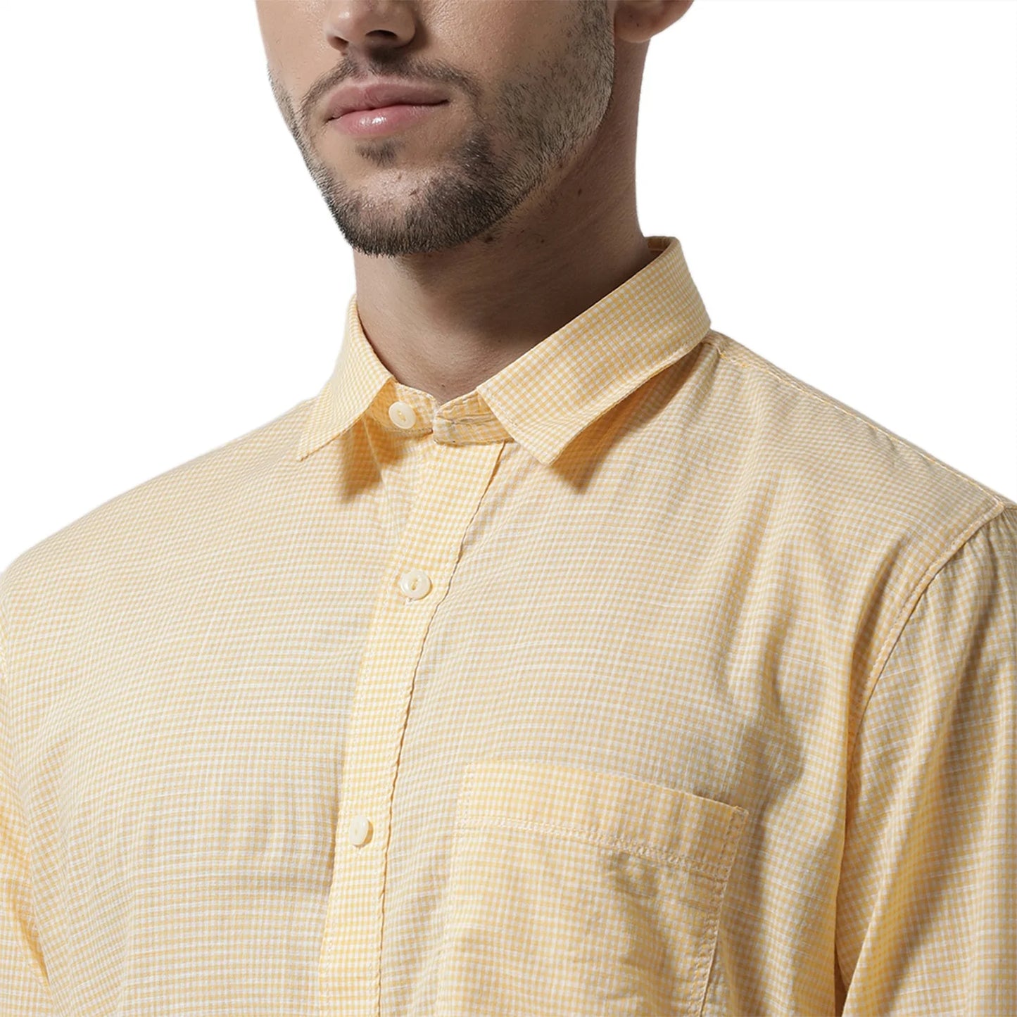Men Yellow White Slim Fit Checked Casual Shirt