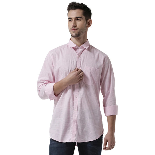 Men Pink  White Slim Fit Checked Casual Shirt