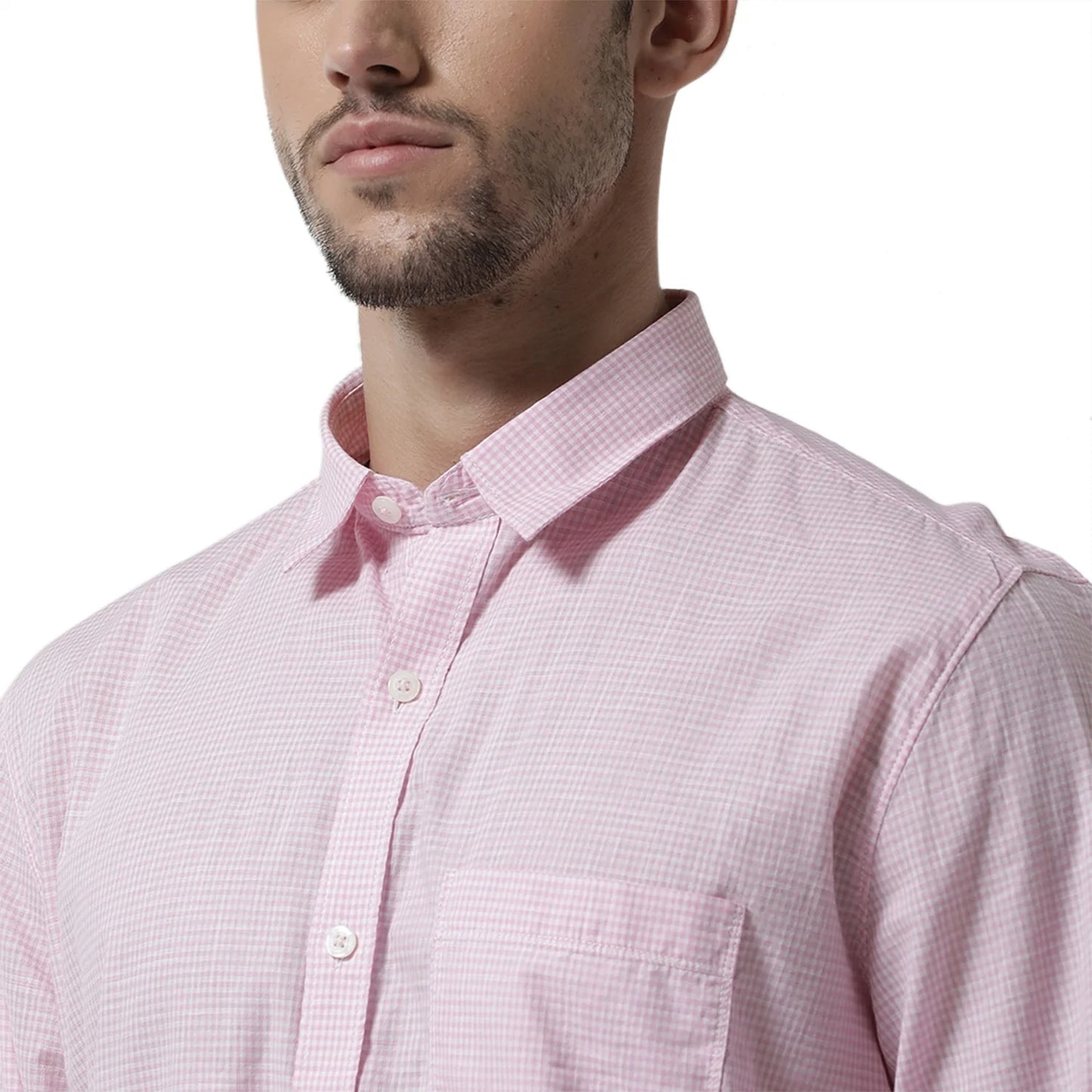 Men Pink White Slim Fit Checked Casual Shirt