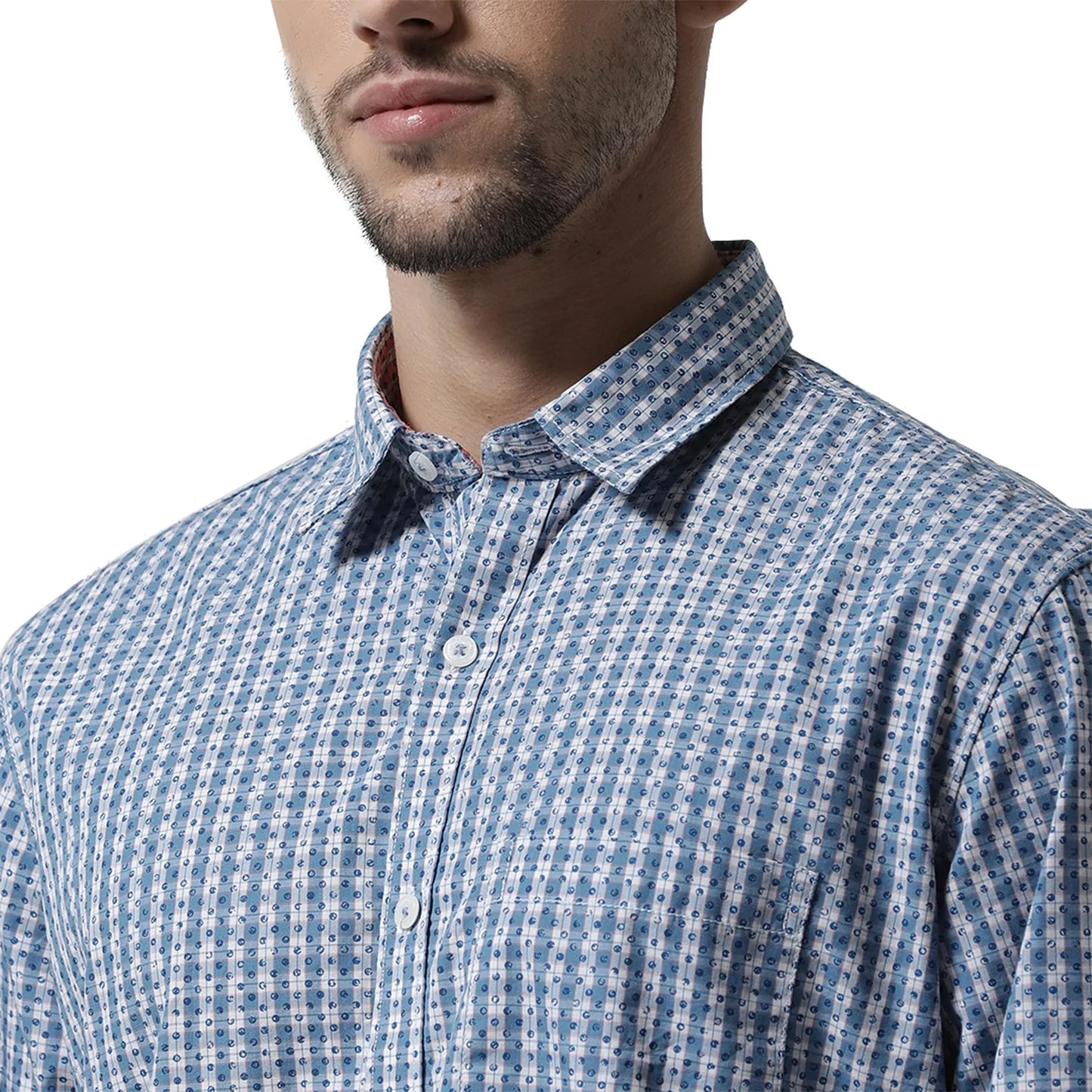 Men Blue White Slim Fit Checked Casual Shirt