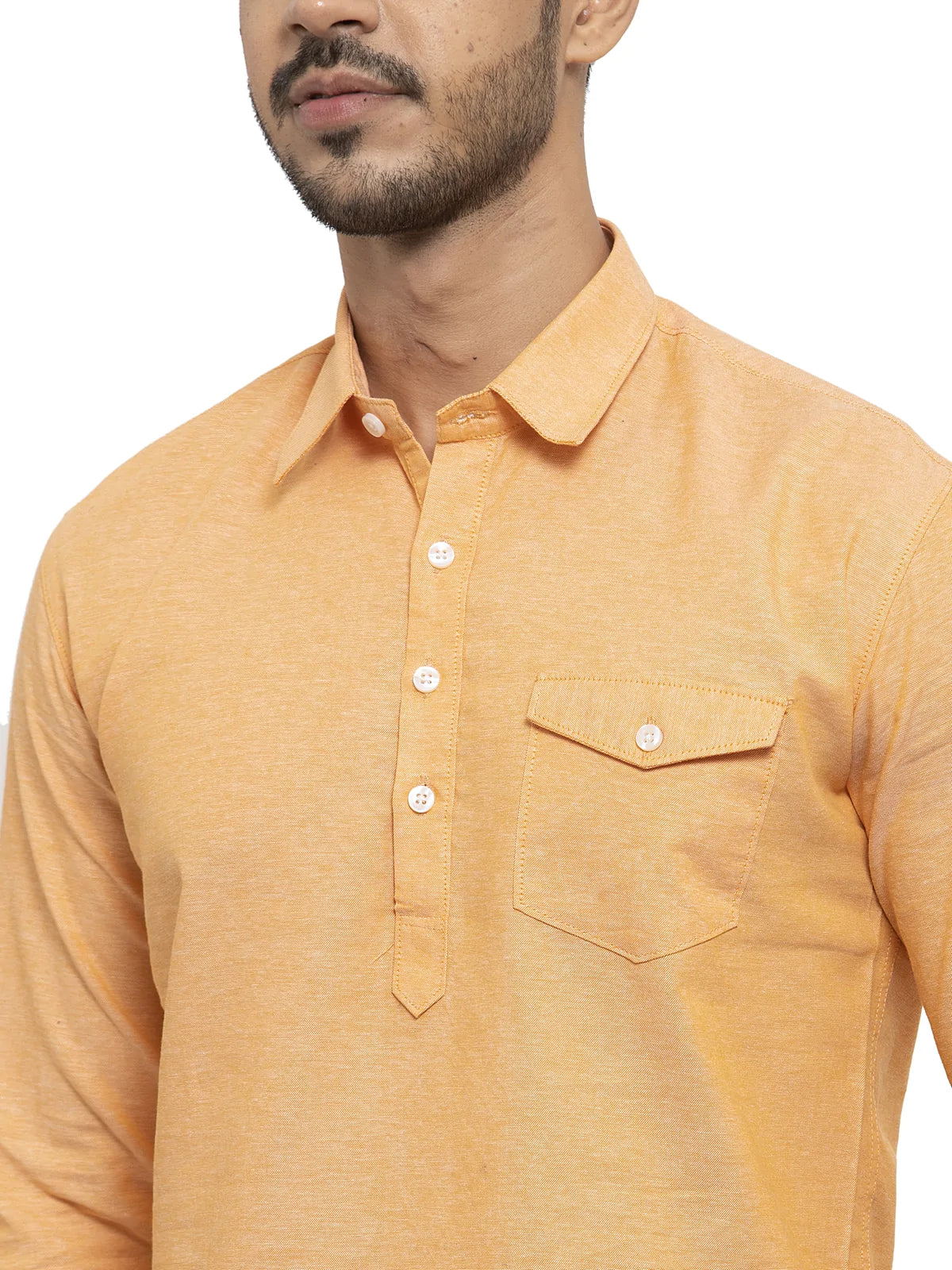 Men Orange Solid Pathani Kurta