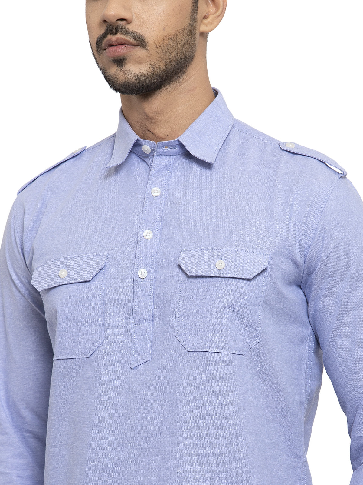 Men Blue Solid Straight Kurta