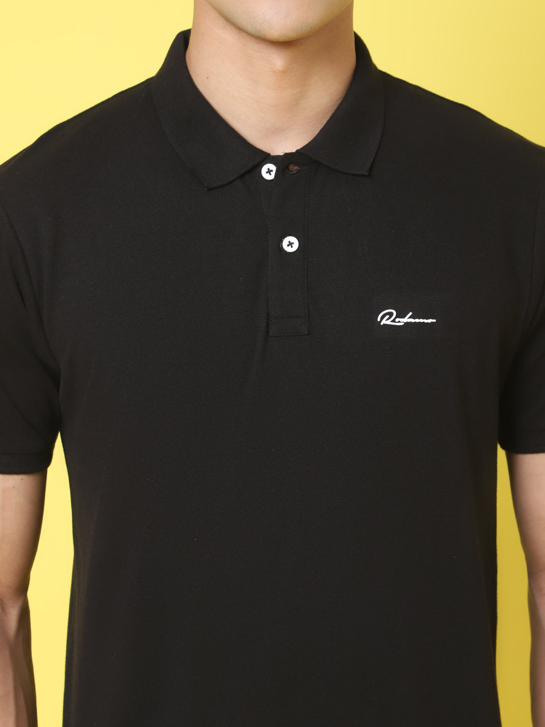 Polo Collar Black Slim Fit Cotton T-Shirt