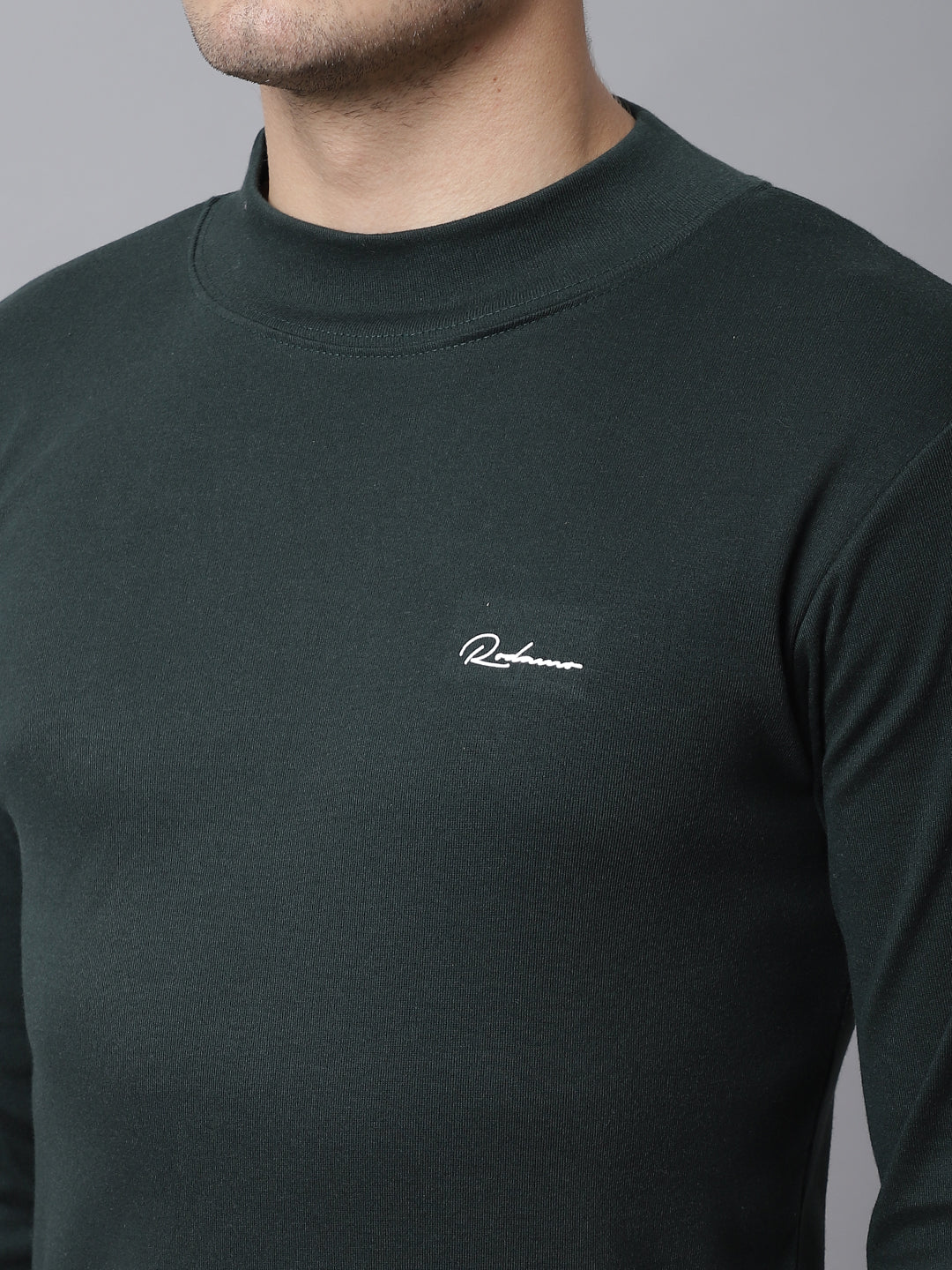 Men Green Cotton High Neck Solid Slim Fit T-shirt