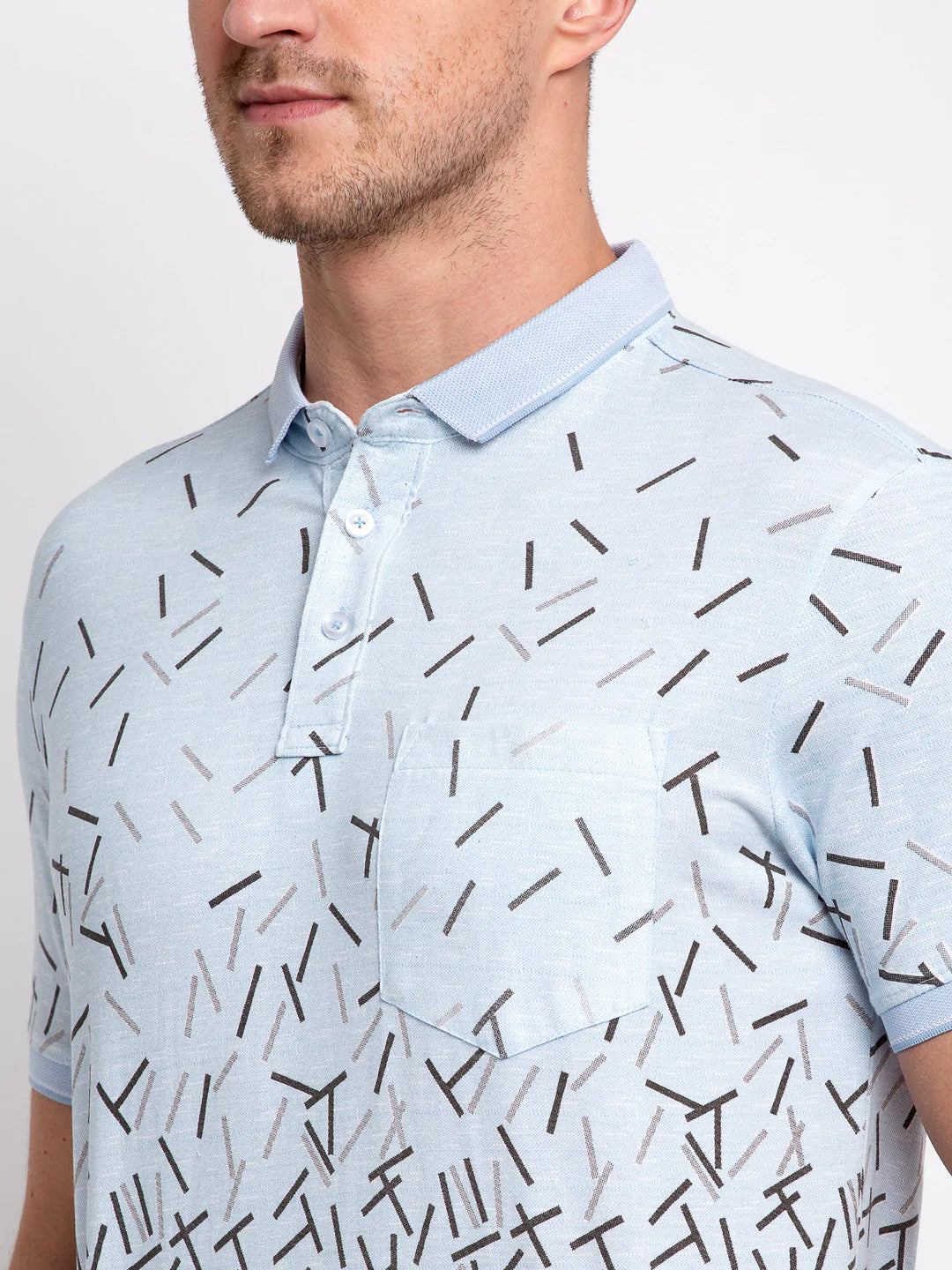 Men Blue Printed Polo Collar T-shirt