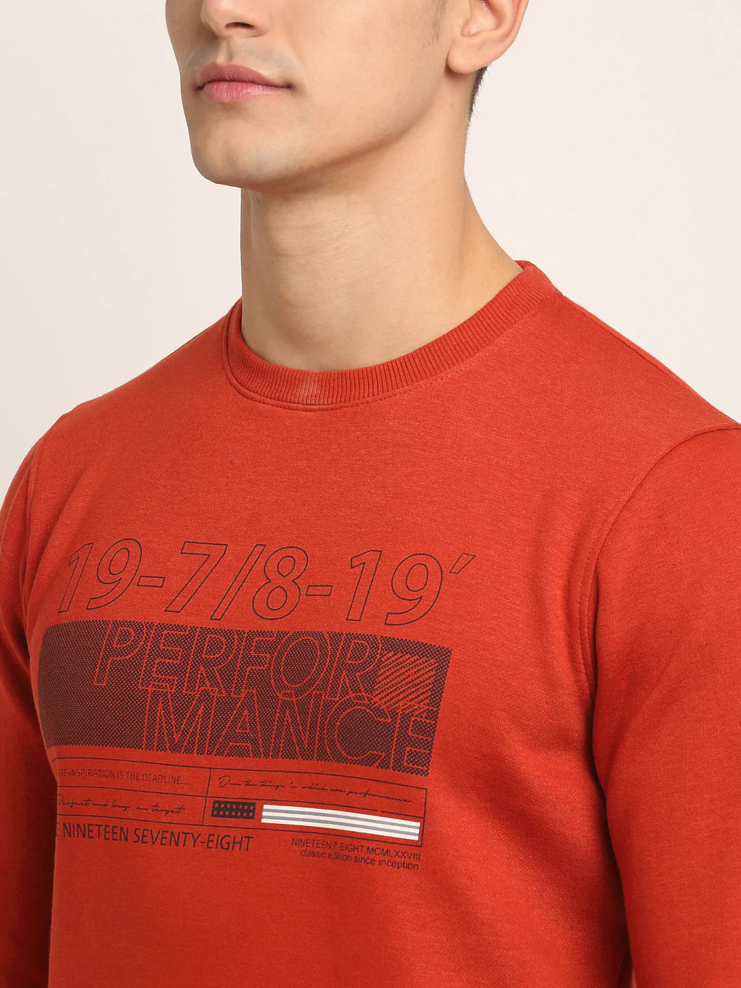 Men Rust Printed Sweatshirt