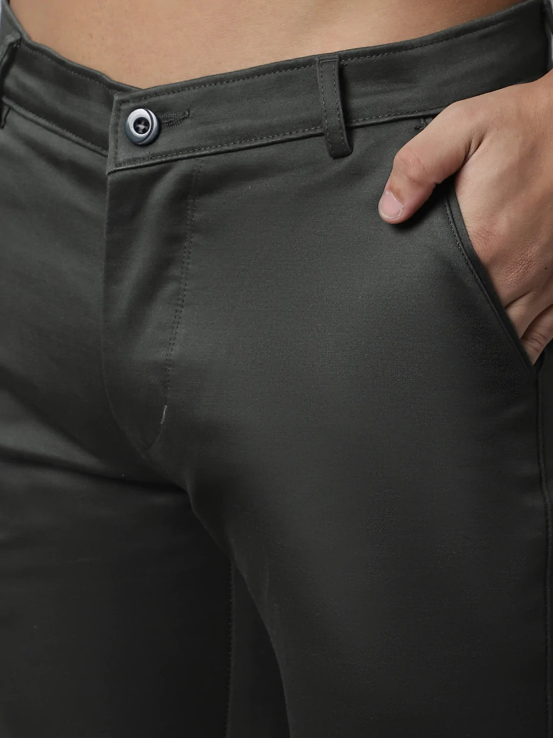 Men Green Slim Fit Regular Cotton Trouser