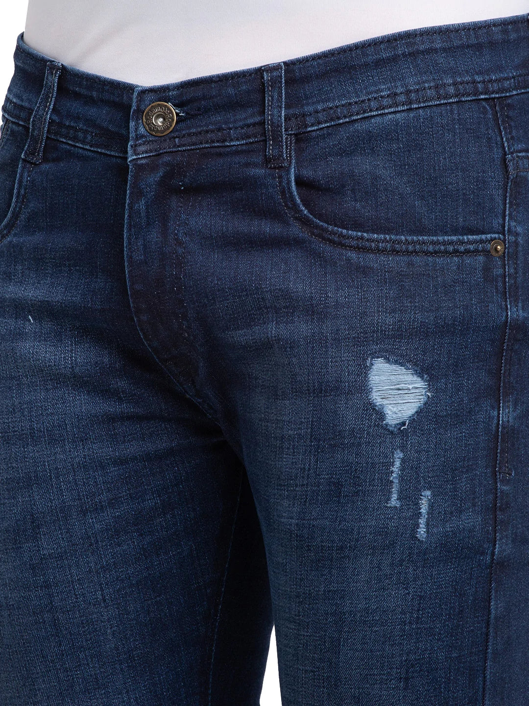 Men Blue Slim Fit Mid-Rise Low Distress Jeans