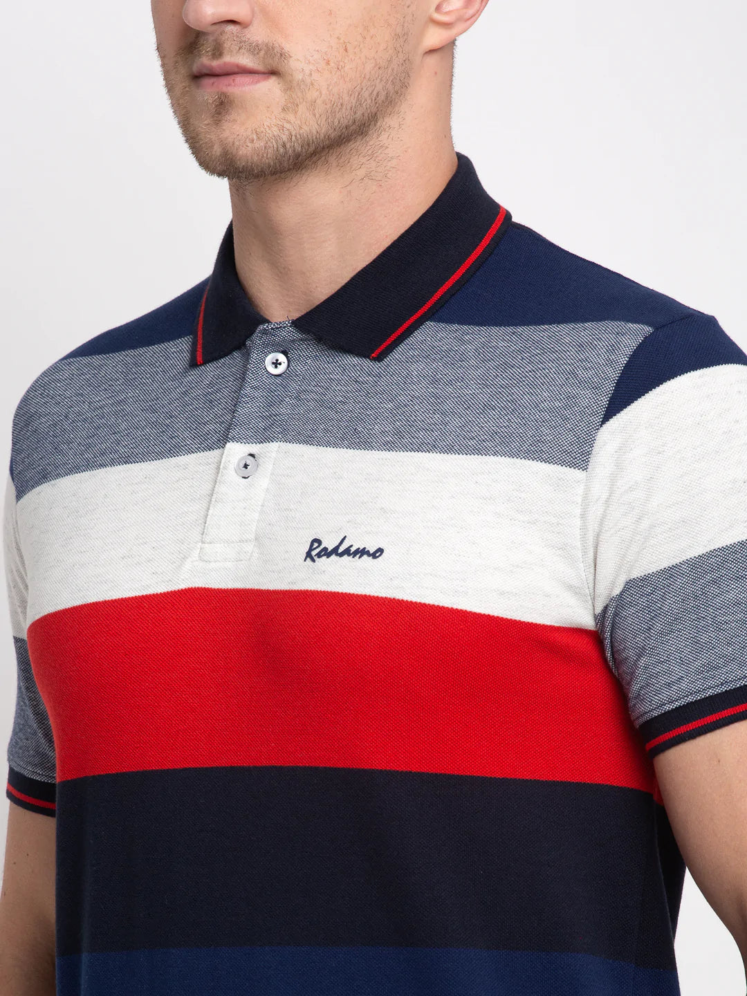 Men Multicoloured Striped Polo Collar T-shirt