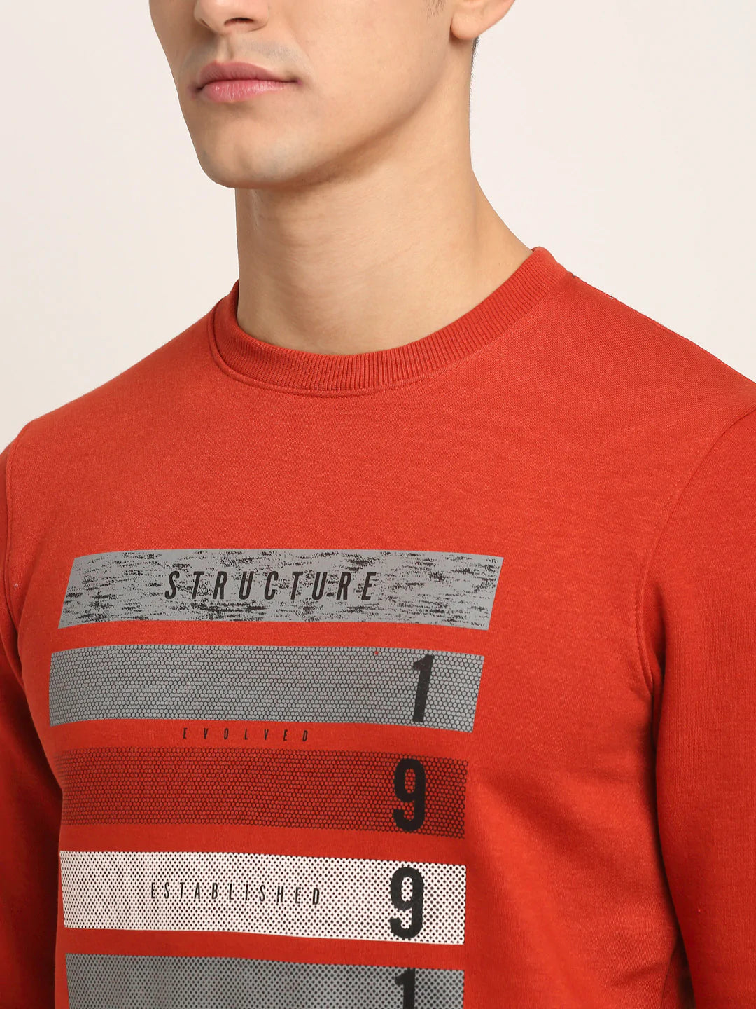 Men Rust  Grey Printed Sweatshirt
