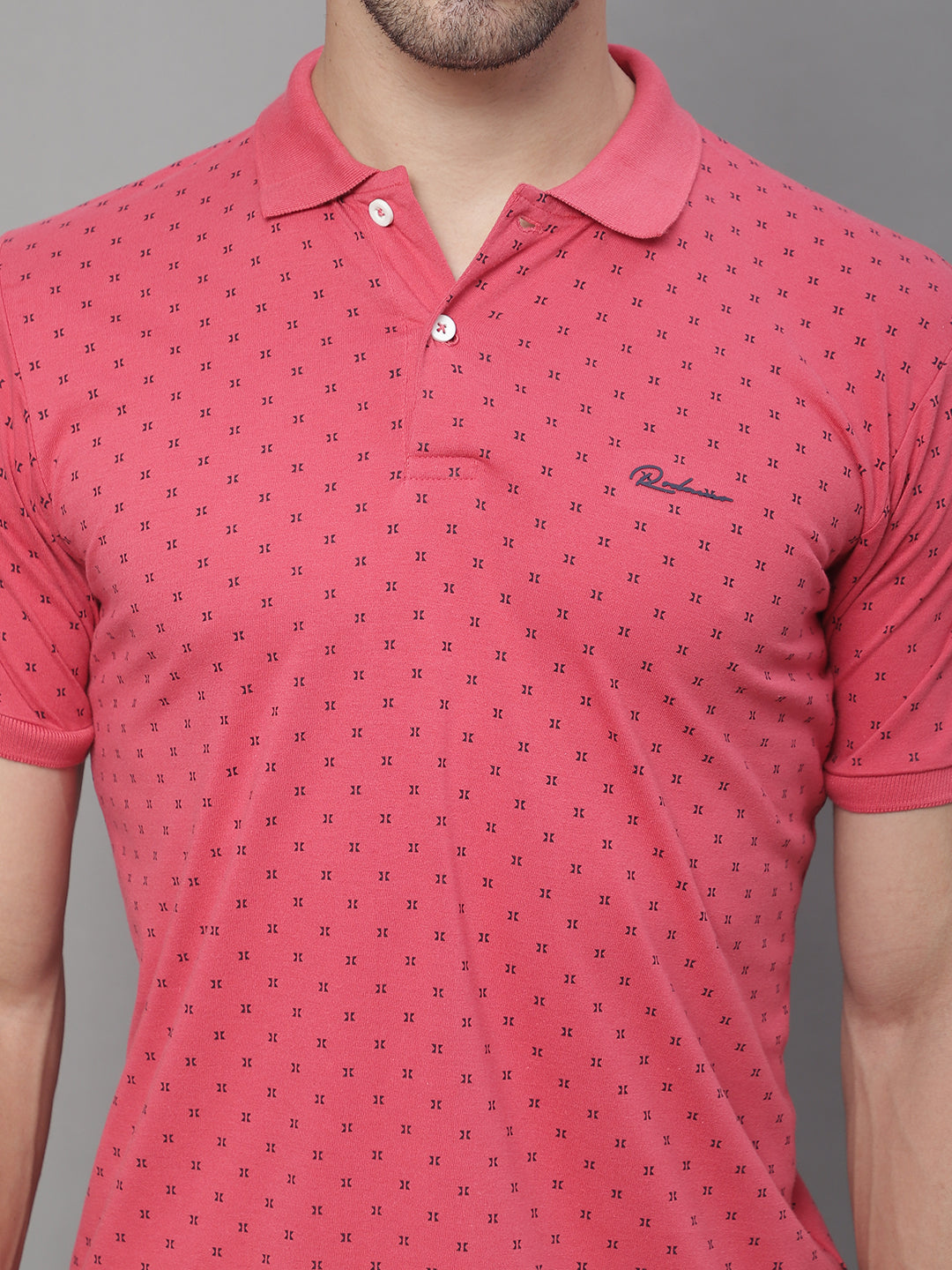 Micro Ditsy Printed Polo Collar Slim Fit Cotton T-shirt