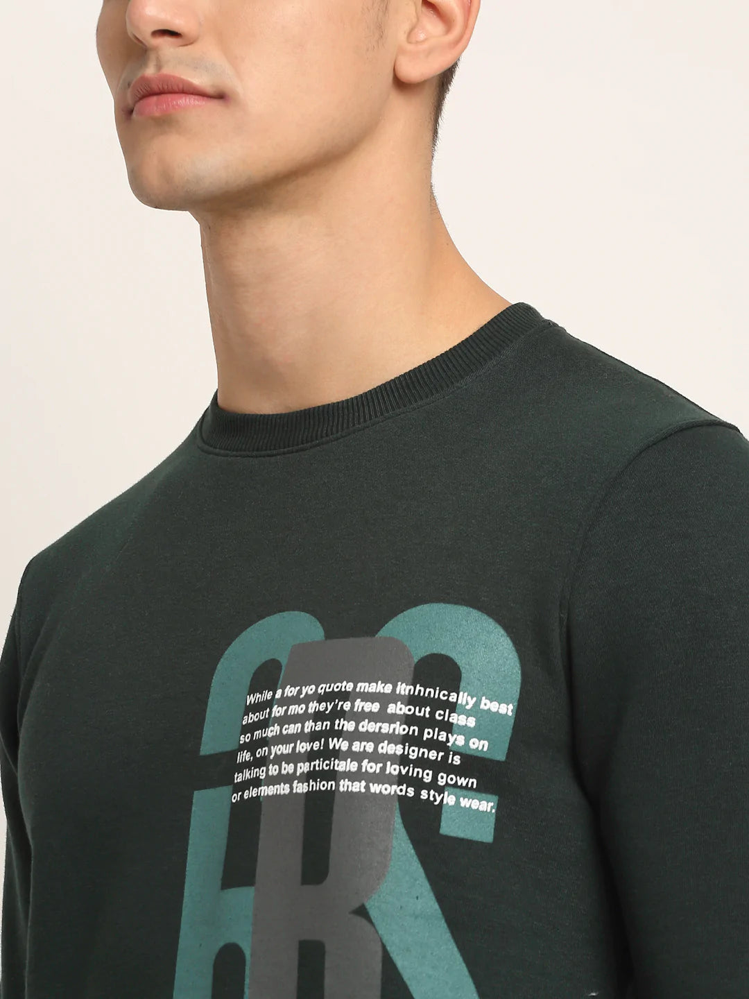 Men Green Fleece Printed Sweatshirt