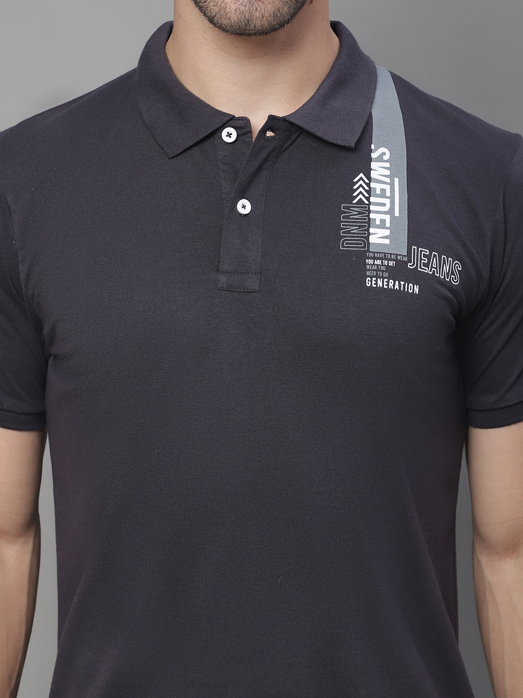 Men Typography Printed Polo Collar Slim Fit T-shirt