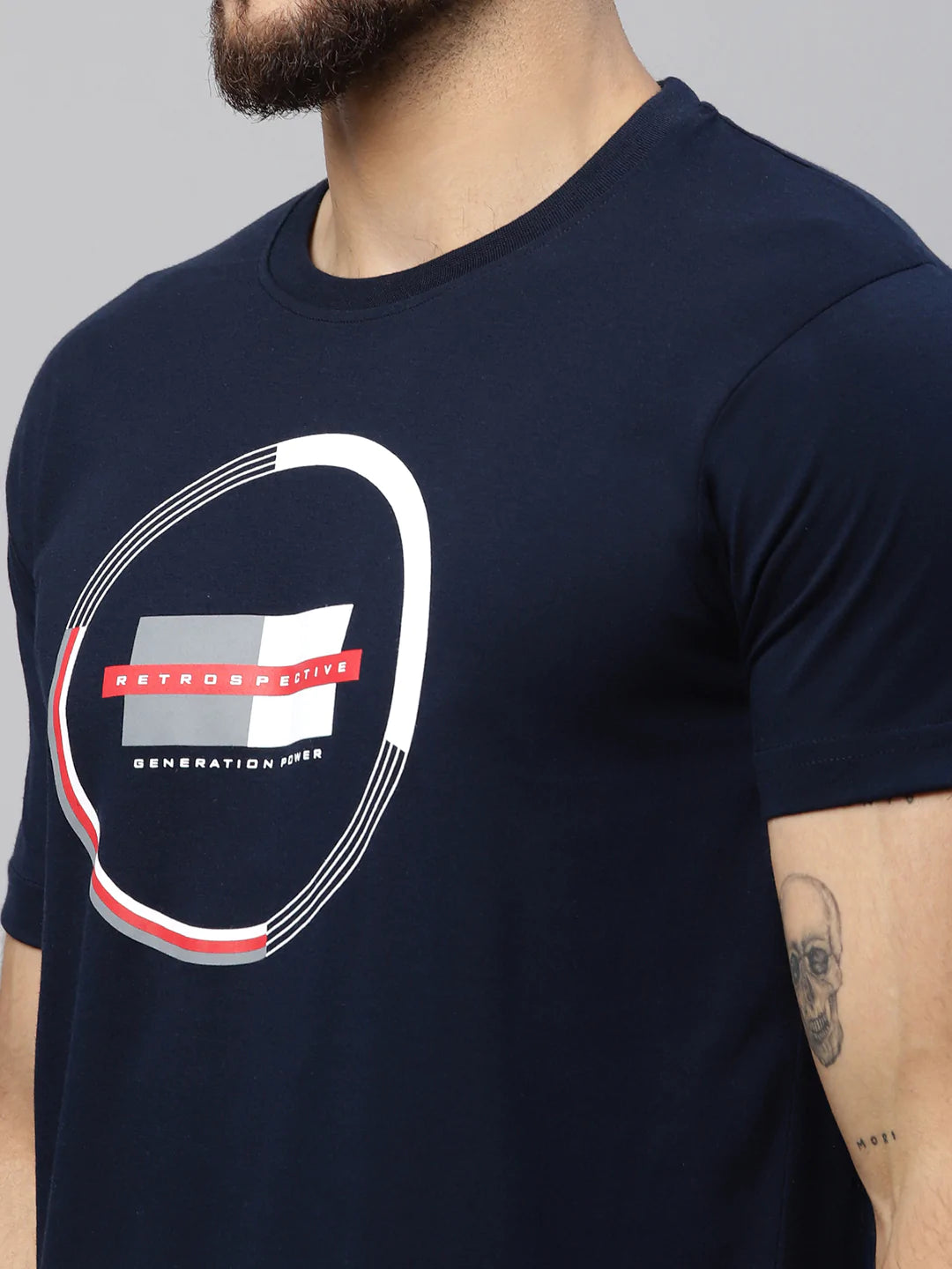 Men Navy Blue Typography Printed Slim Fit T-shirt