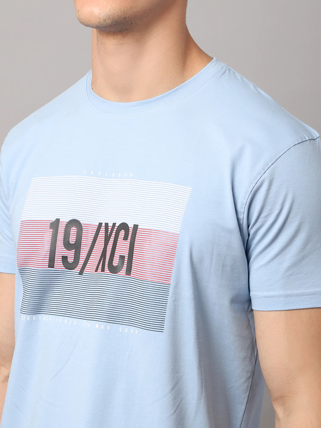 Men Blue Typography Printed Slim Fit Cotton T-shirt